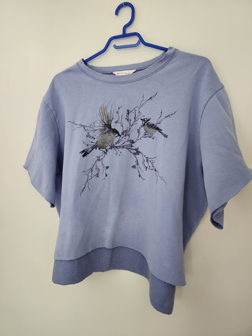 Vintage Northern Reflections | Cropped Bird Print Sweater | Periwinkle